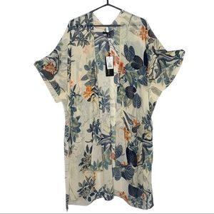 Floral Print Sheer Chiffon Loose Cardigan Cape